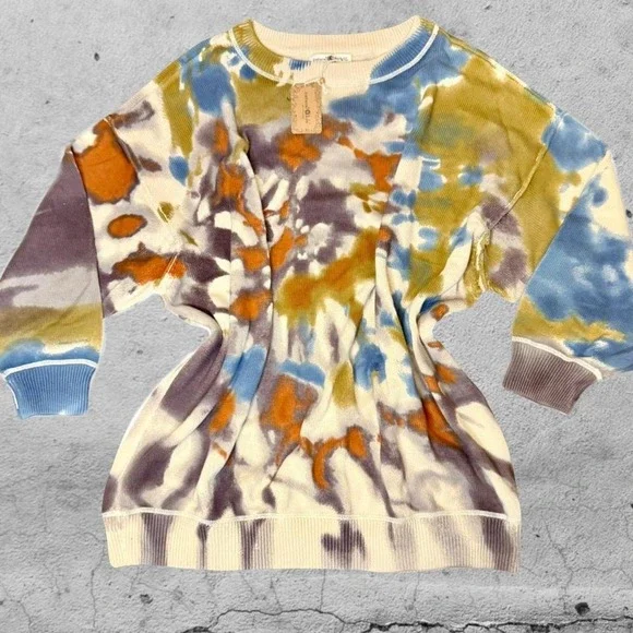 NATURAL LIFE Multicolor Tie-Dye Cowl Sweater - Cream, Teal, Rust, Brown - Picture 3 of 5